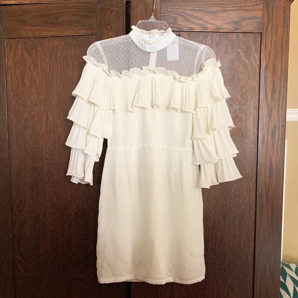 White Ruffle Sleeve Dress
